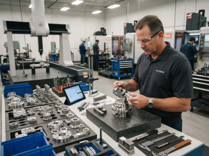 Precision-machined components arranged for quality inspection