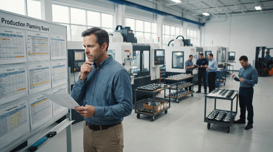 Industrial CNC machining floor representing an interconnected production system